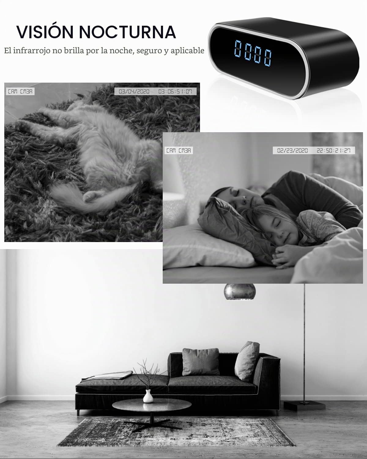 Reloj de cámara espía oculta, WiFi 1080P, con visión nocturna, detección de movimiento, grabación en bucle, cámara de vigilancia inalámbrica para interiores