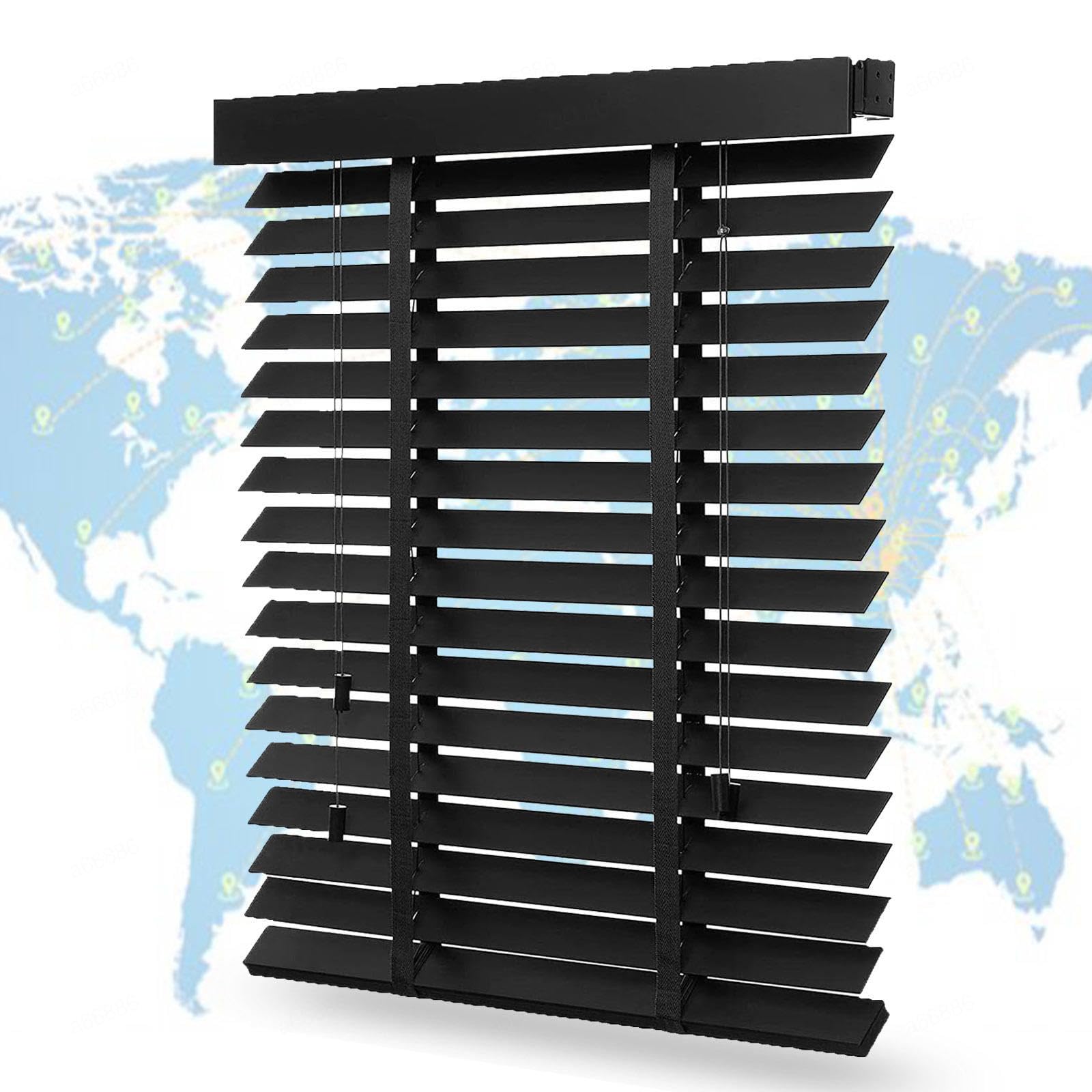 Blackout Venetian Blinds Wooden Black, 40 50 60 70 80 90 100 140cm Horizontal Blinds for Windows, Easy to Install Curtains 50mm Slats, Indoor Solid Wood Venetian Blinds Shades,WxH-140x200cm/55x79in