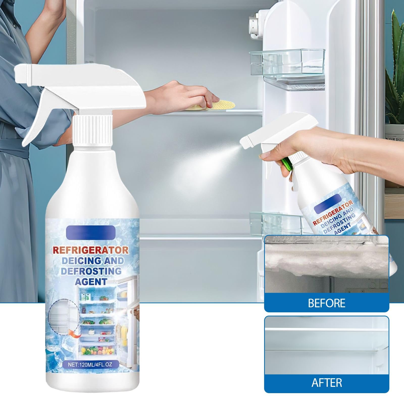 2024 Abtauspray für Kühl-/Gefrierschrank, Gefrierschrank-Abtauspray, Abtauspray, Kühl-/Gefrierschrank-Enteisungsspray, Enteisungsspray, Auftau-Eisenteiser, 120 ml (1, weiß) Drogerie & Körperpflege