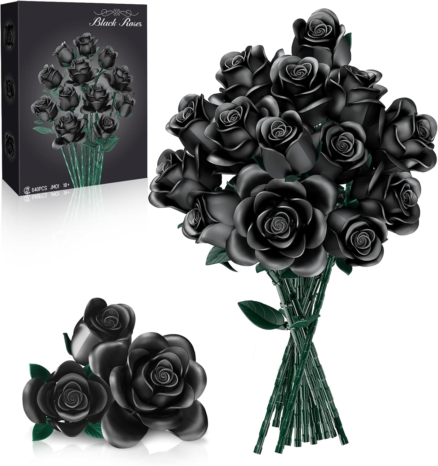 12 PCS Black Roses Bouquet Building Set, Eternal Artificial Flowers, Gothic Retro Botanical Collection Decor Flower, Christmas Romantic Gift, Anniversary & Home Decor, No Vase