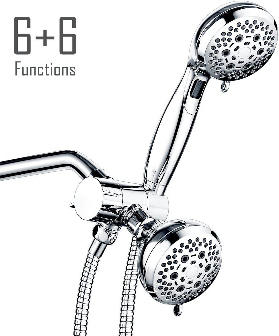Iride Shower Head/Handheld Combo, High Pressure Intake Air 65 Setting 3-Way 148 Jets Water Saving Trickle Button Full Chrome 60'' Stainless Steel Hose