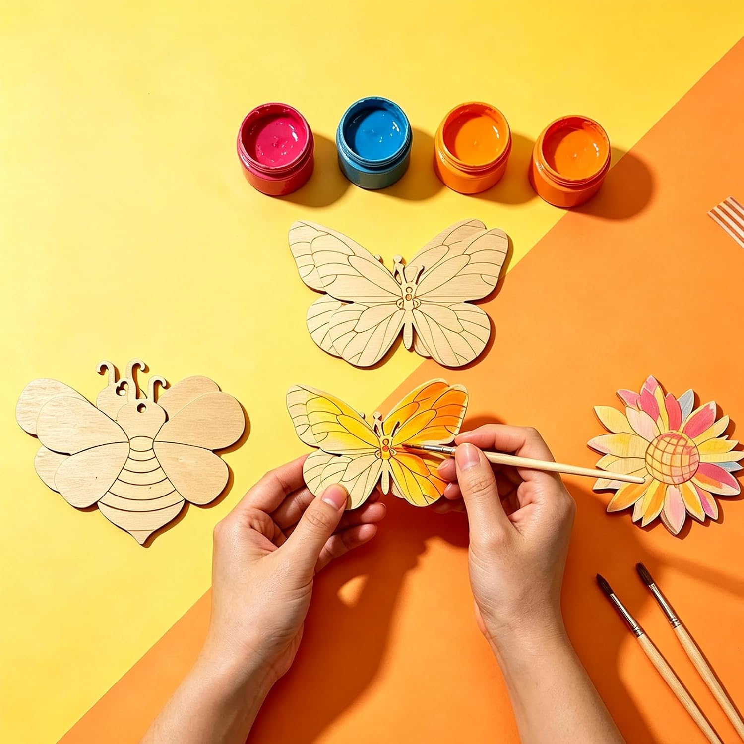 24 Pcs Butterflies for Crafts Bees Snails Dragonflies Mushrooms Flower Unfinished Wood Crafts for Hanging Ornaments DIY Painting Art Projects image 5