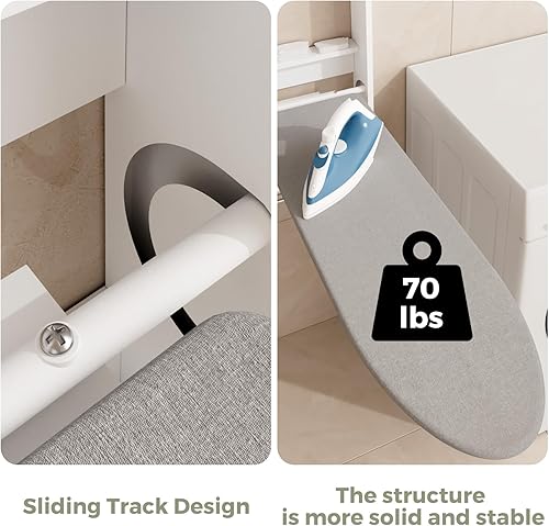Miniatura 5 de Armario de tabla de planchar montado en la pared con almacenamiento, tabla de planchar plegable de pared con puerta corredera, estación de planchado