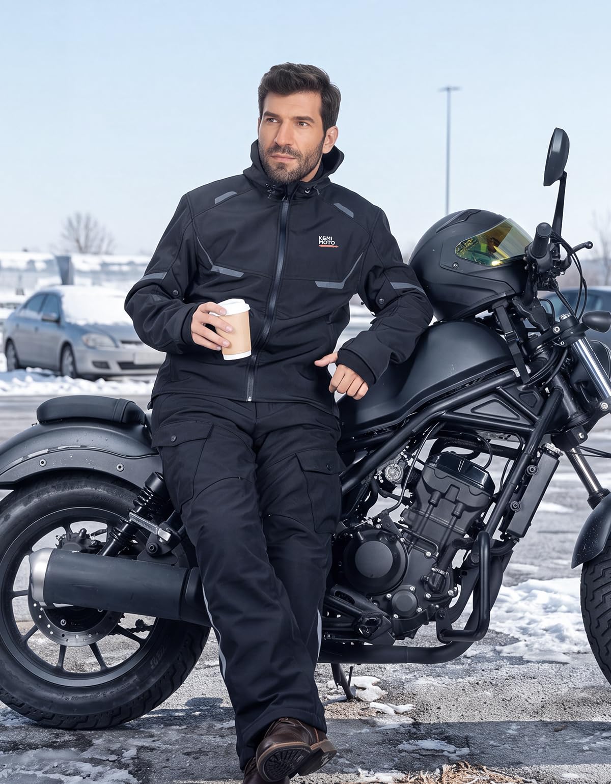 KEMIMOTO Chaqueta Calefactable, Chaqueta Impermeable Calefactora con Batería de 20000 mAh, Cortavientos con Protectores para Scooters Bikers Tours