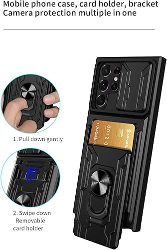 Miniatura 7 de CCSmall Funda para Samsung Galaxy S22 Ultra (no S22) con soporte para tarjetas, funda de protección resistente con anillo magnético, función atril y