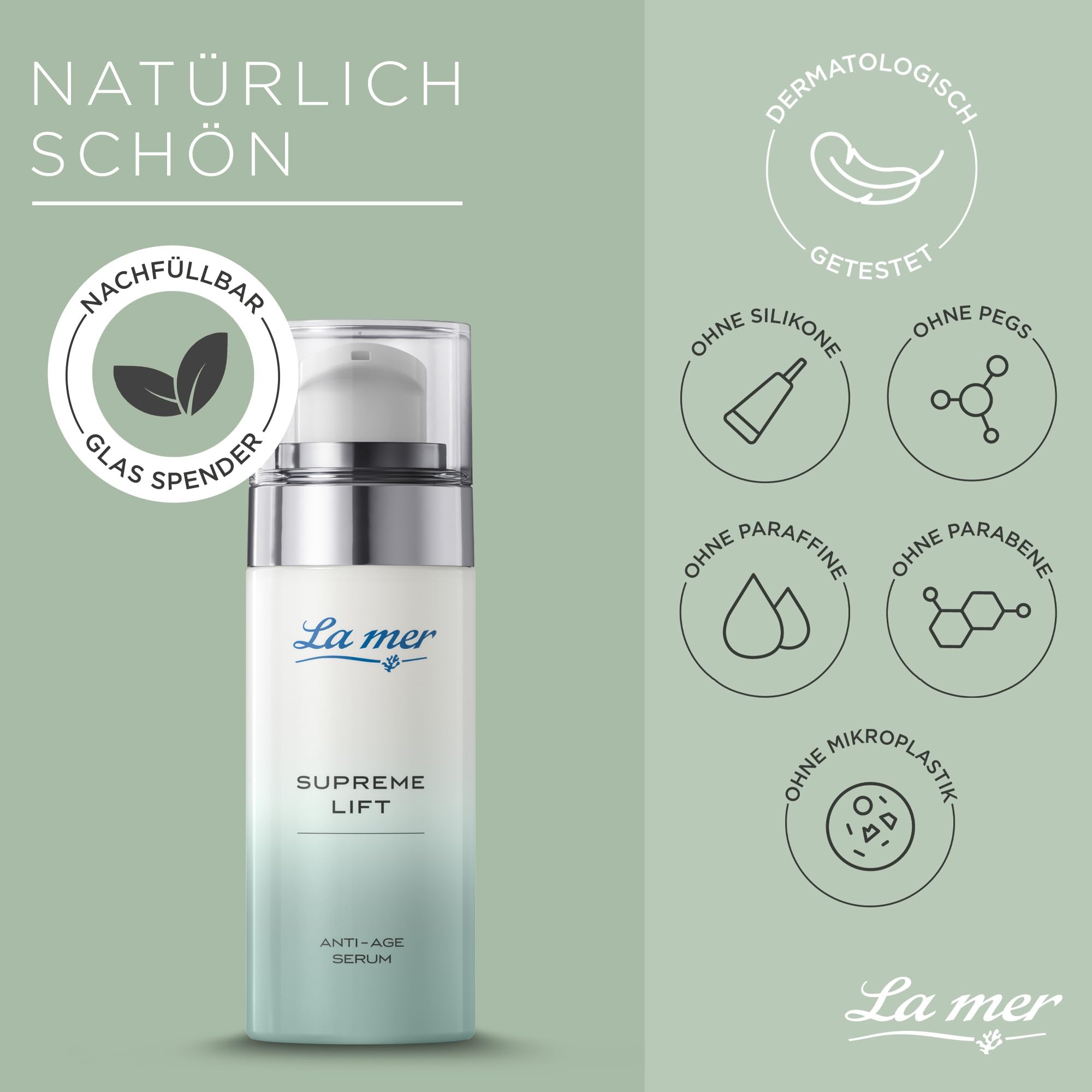 La mer Supreme Lift Anti-Age Serum, mit Bakuchiol, mit Hyaluronsäure, 30 ml | Festigt die Konturen und glättet tiefe Falten; Dermatologisch getestet; Verbesserte Rezeptur und neuer Look; Made in Germany