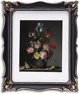 11x14 Vintage Picture Frame with Embossed Flower Design, Black Ornate Fr...