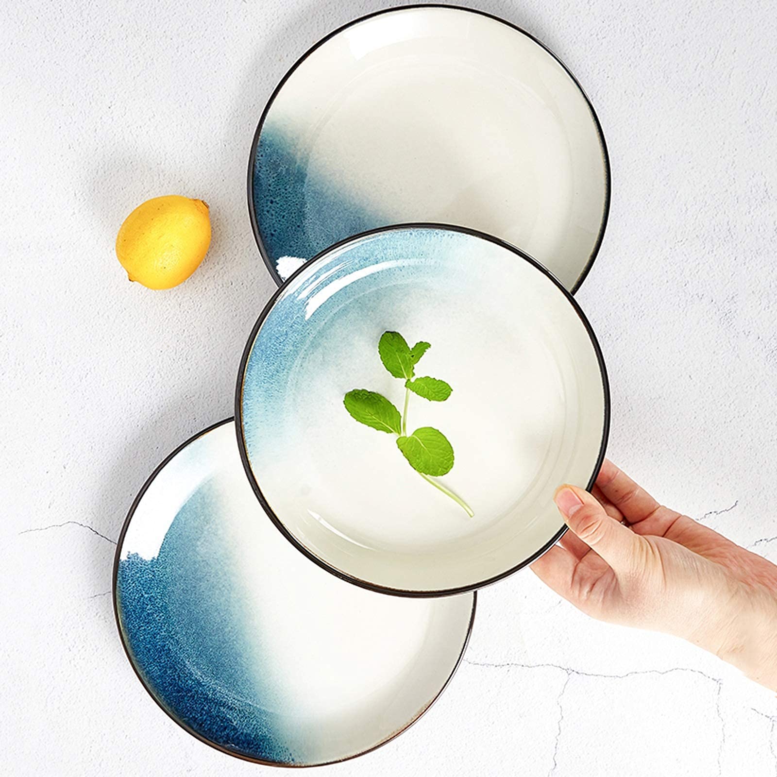 Naczynia Talerze deserowe Naczynia Zestaw obiadowy - 28-częściowy zestaw talerzy i misek ceramicznych na 6 osób, eleganckie zestawy talerzy obiadowych, naczynia do kuchenki mikrofalowej i można myć w