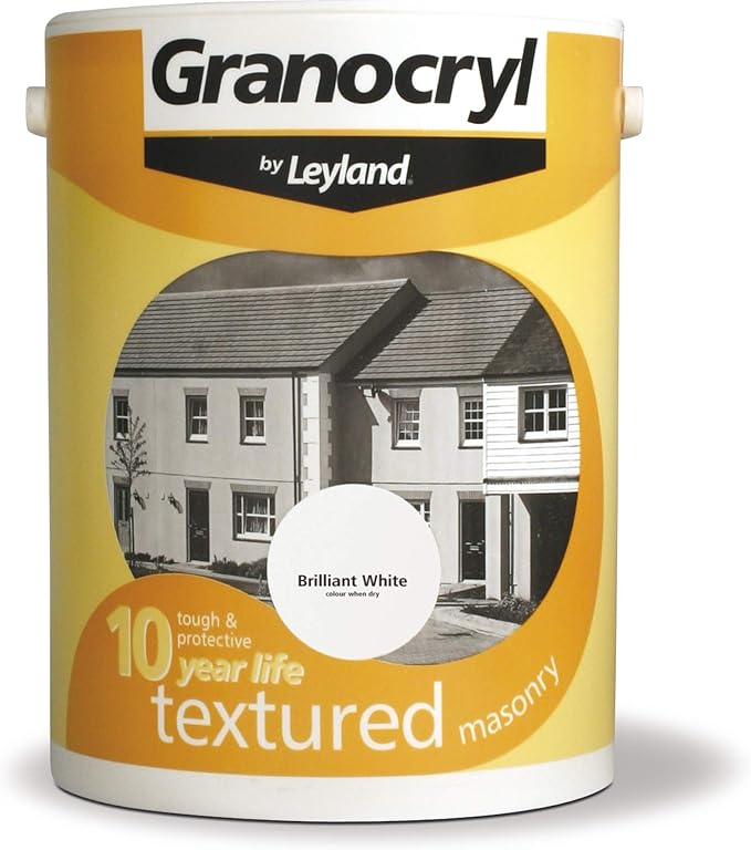 5LTR GRANOCRYL BY LEYLAND TEXTURED MASONRY PAINT BRILLIANT WHITE