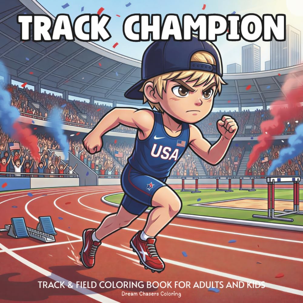 American Track Champion: Track & Field Coloring Book for Adults and Kids