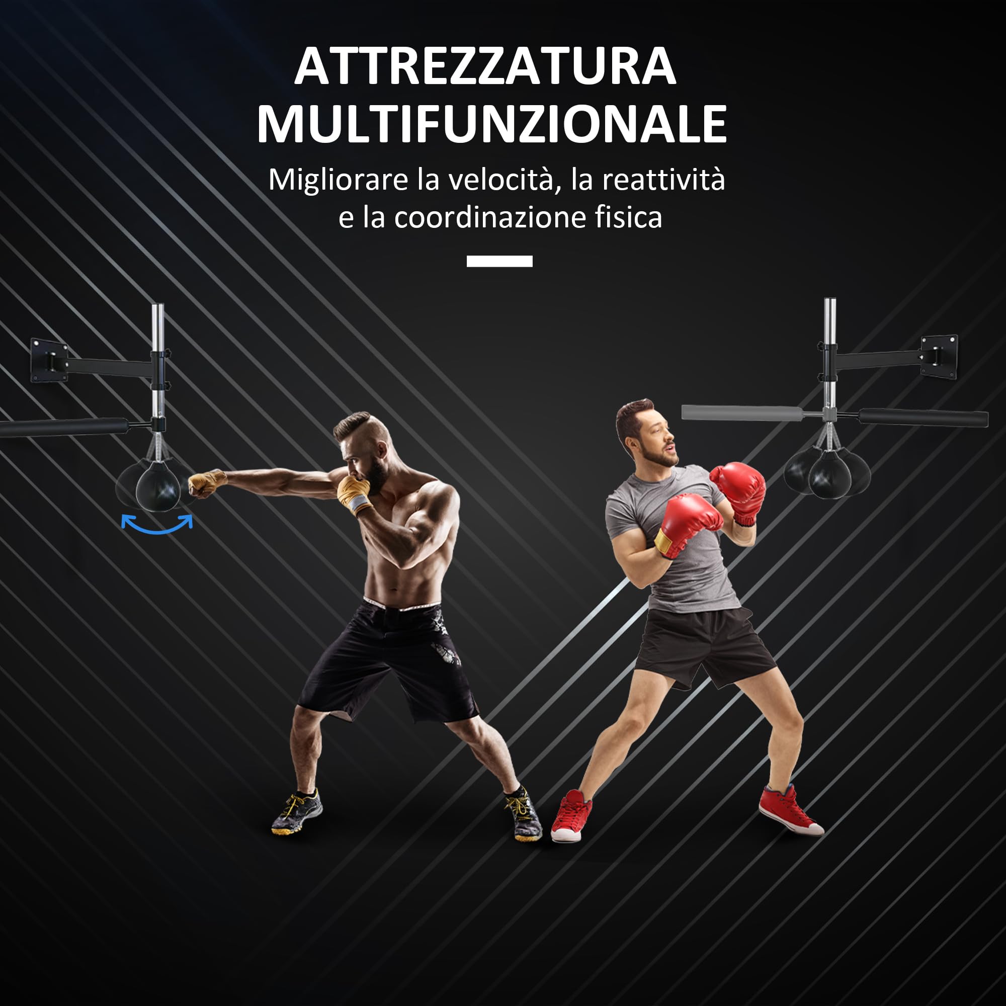 HOMCOM Speed Bag a Parete per Boxe e MMA ad Altezza Regolabile con Asta, Pera Veloce Boxe in Acciaio e PU, per Casa, Palestra, Allenamento, 79x72x20 cm