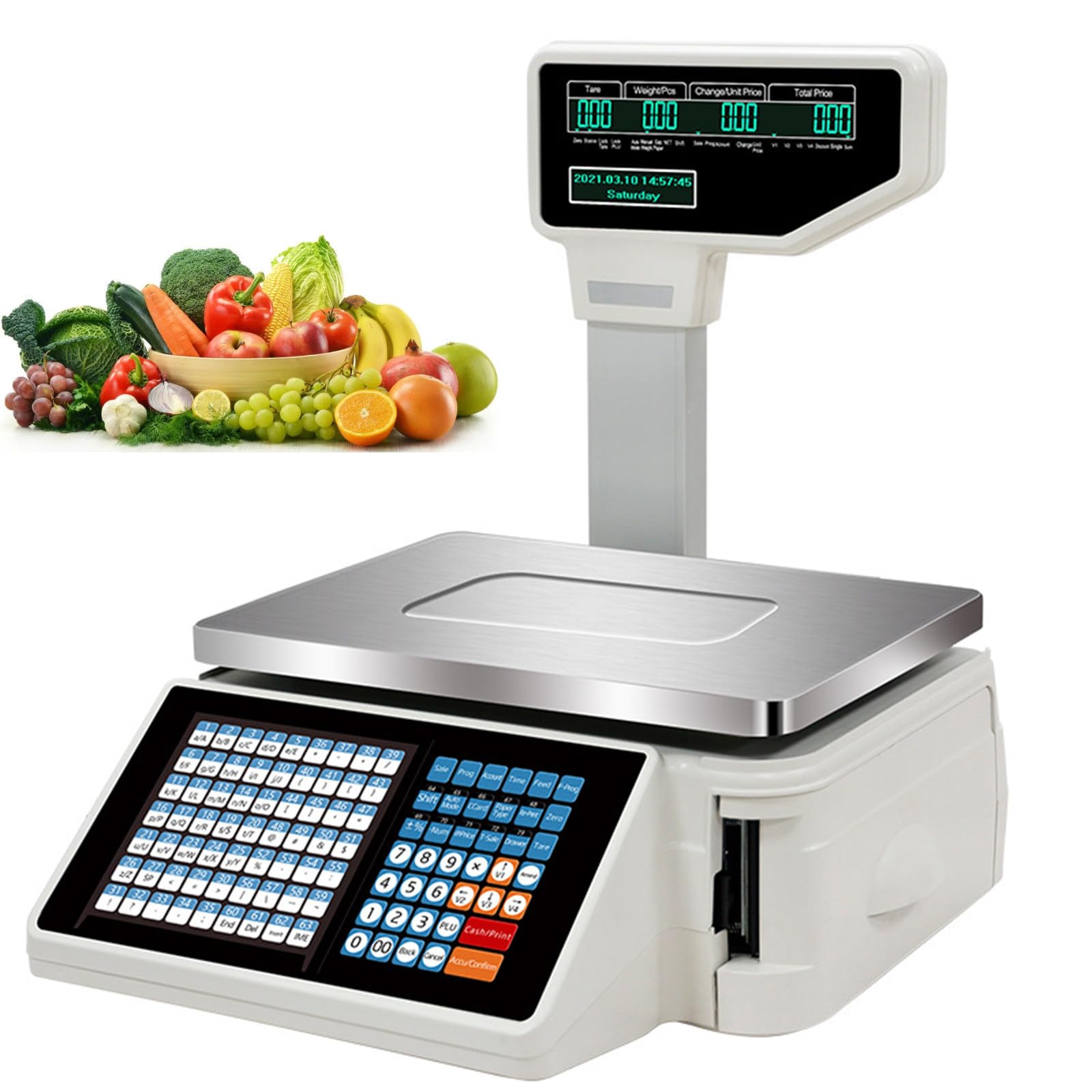 Balanza Digital Profesional, Bascula Comercial con Ticket, Báscula Digital de Alta precisión con Doble Pantalla, para supermercado, Tienda minorista, pesaje de almacén Machine