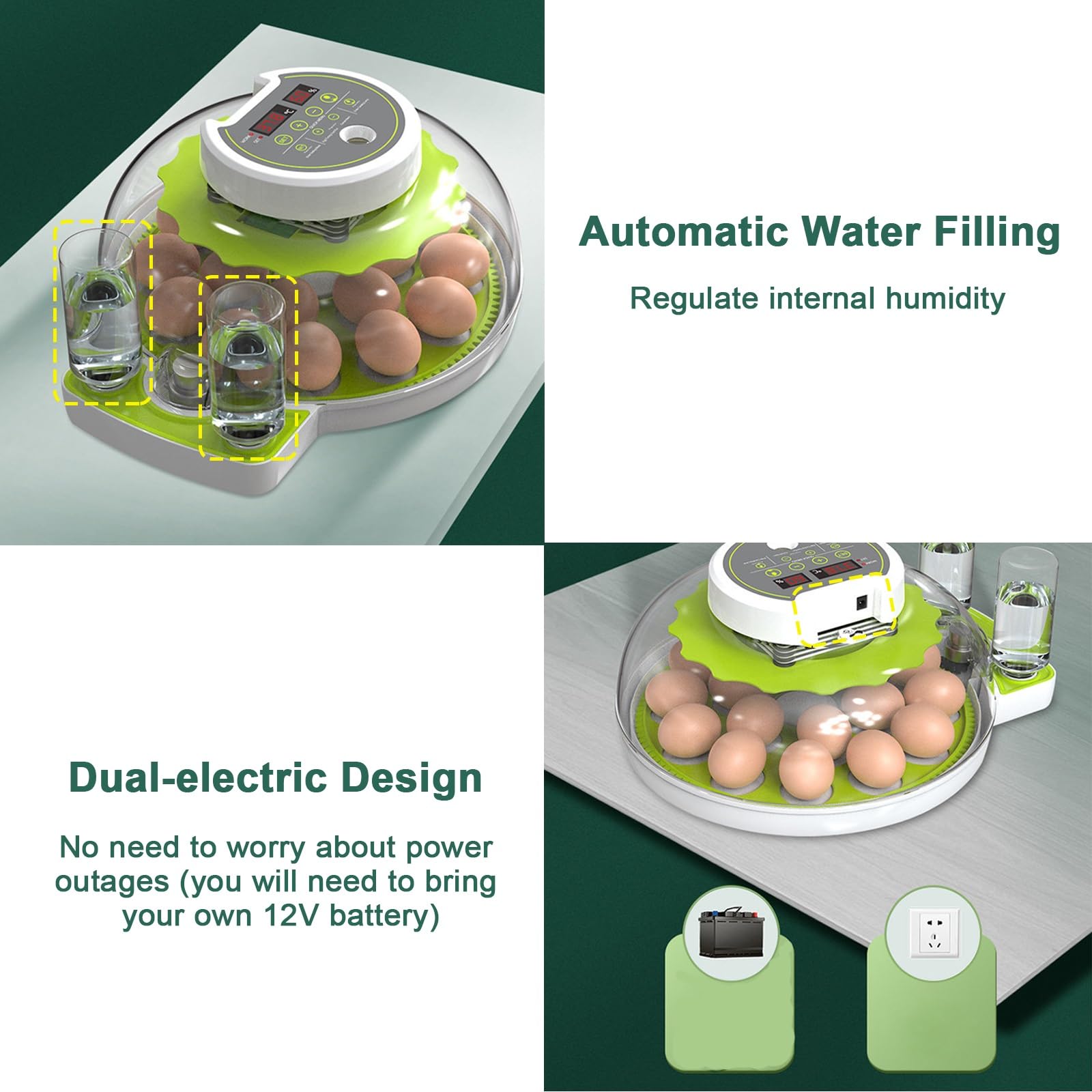 Incubadora de huevos para pollo, pato, ganso, codorniz - Incubadora de giro automático para aves de corral - Sistema eficiente de eclosión de huevos para uso en granja y entusiastas