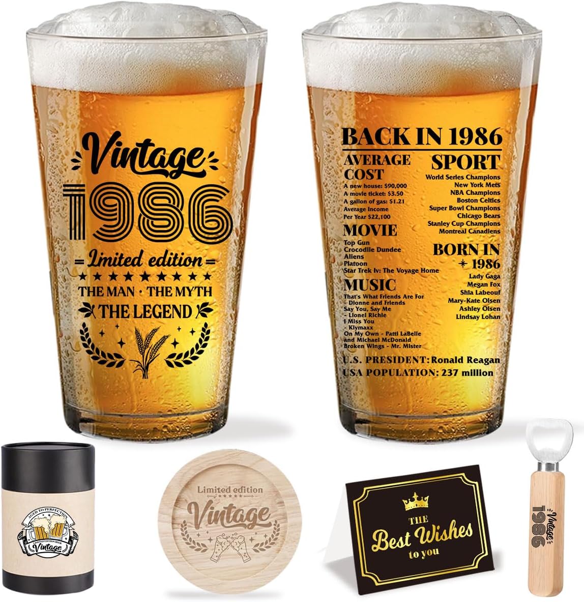 40th Birthday Gifts Men 40 Year Old Gifts For Men Vintage 1986 Beer Drinking Glass Unique 40th Birthday Gifts Happy Anniversary 40th Birthday Party Supplies Decorations