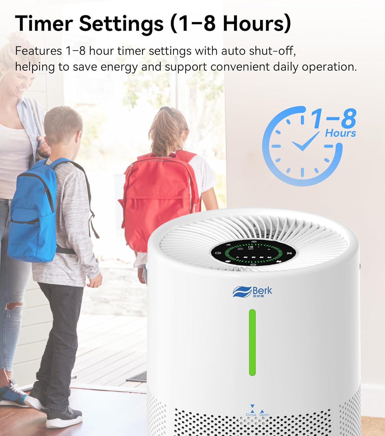 Berk Air Purifiers for Home Living Room,Cover Up to 1625 Ft²,HEPA Air Purifier,PM2.5 Air Quality Display,Air Purifier for Pets Hair, Smoke, Odors,Pollen (D3S-Standard)