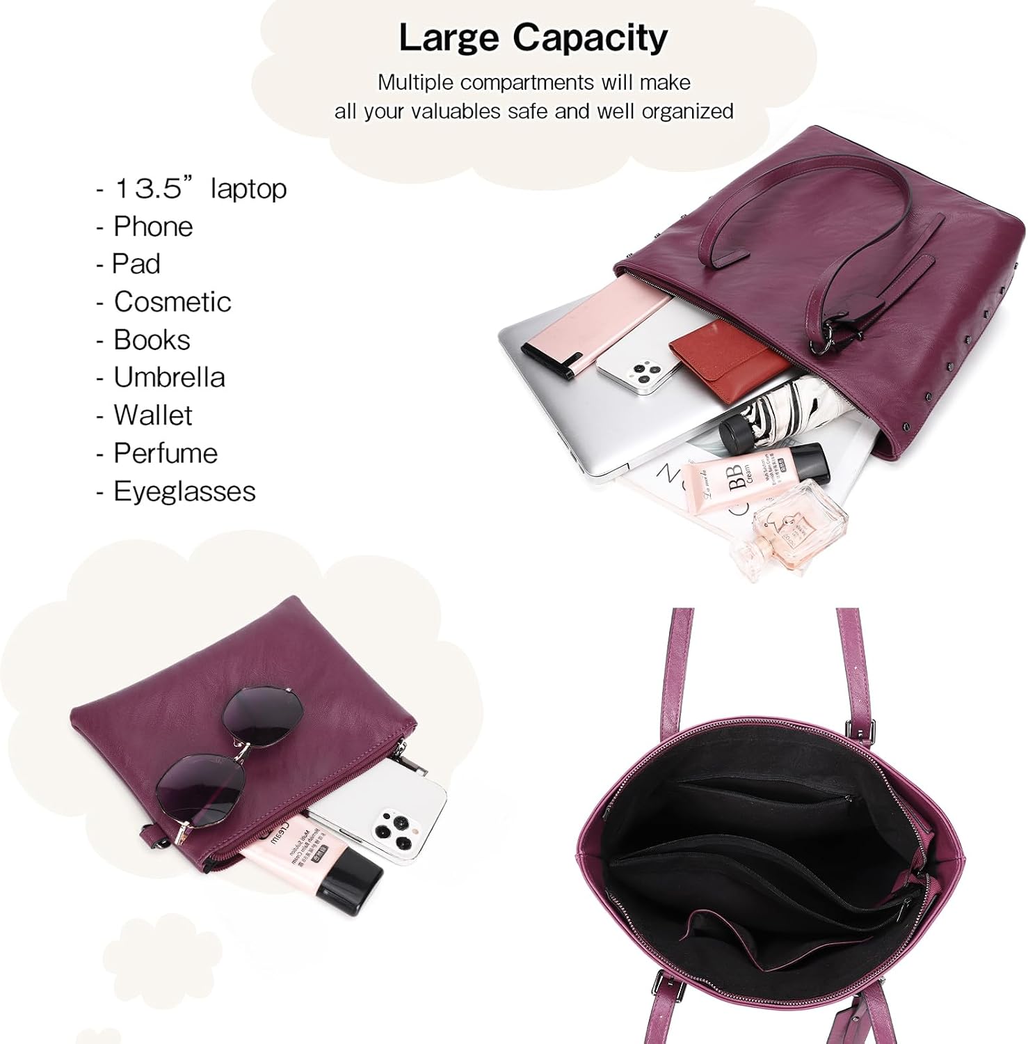 KL928 Handbag for Women Tote Bag PU Leather Large Shoulder Bag Top Handle Satchel Purses 2Pcs Set