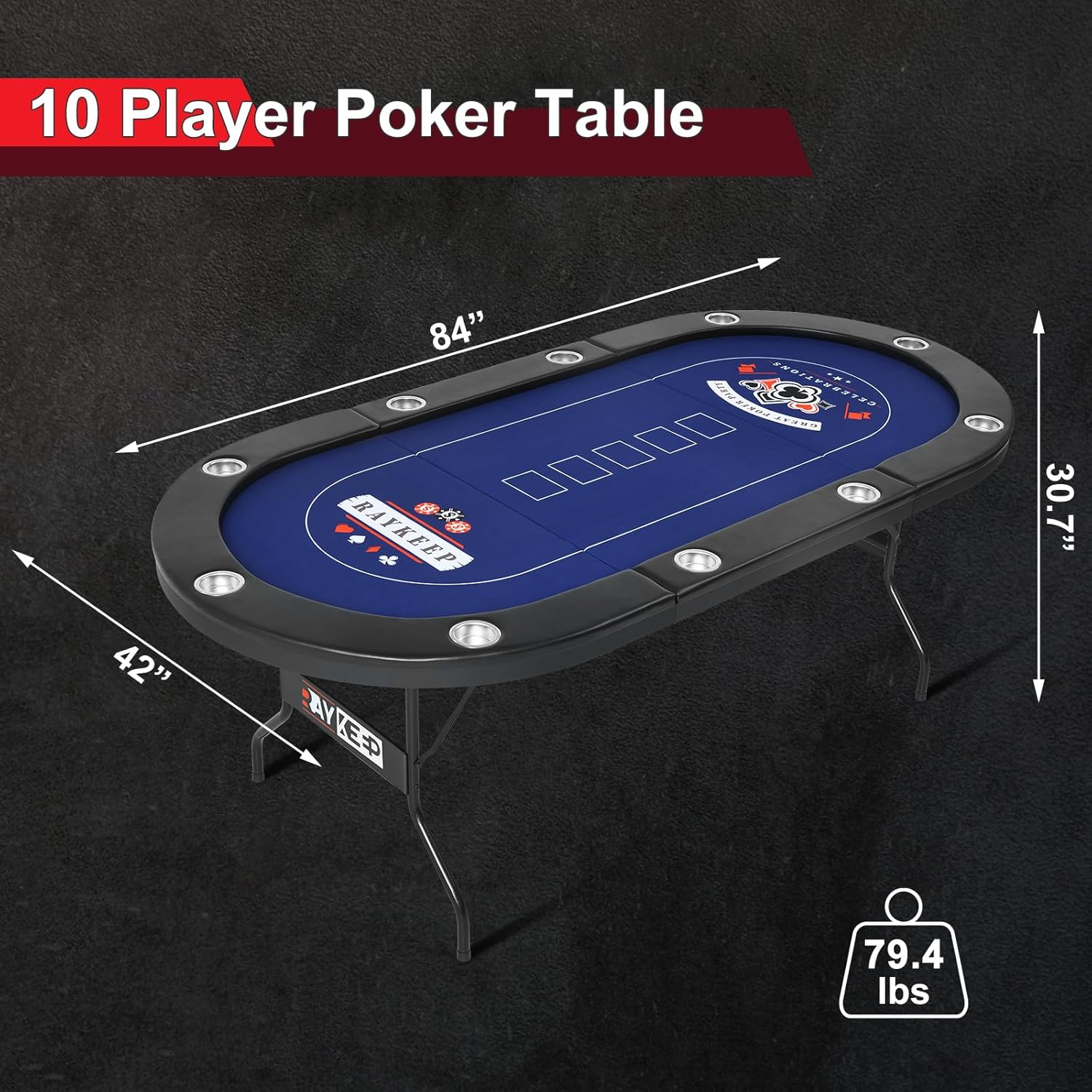 RAYKEEP Poker Table Foldable (Black-84)