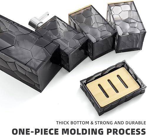 Miniatura 3 de GAHEFY Juego de accesorios de baño negro y gris, soporte para cepillo de dientes, dispensador de jabón, soporte de hisopos de algodón, jabonera,