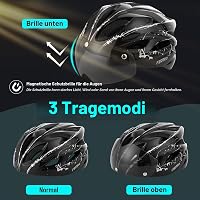 Cască de bicicletă Favoto pentru adulți - Cască ușoară, ventilată, cu ochelari și lumină spate, mărime ajustabilă 57-61 cm, căptușeală detașabilă. 2