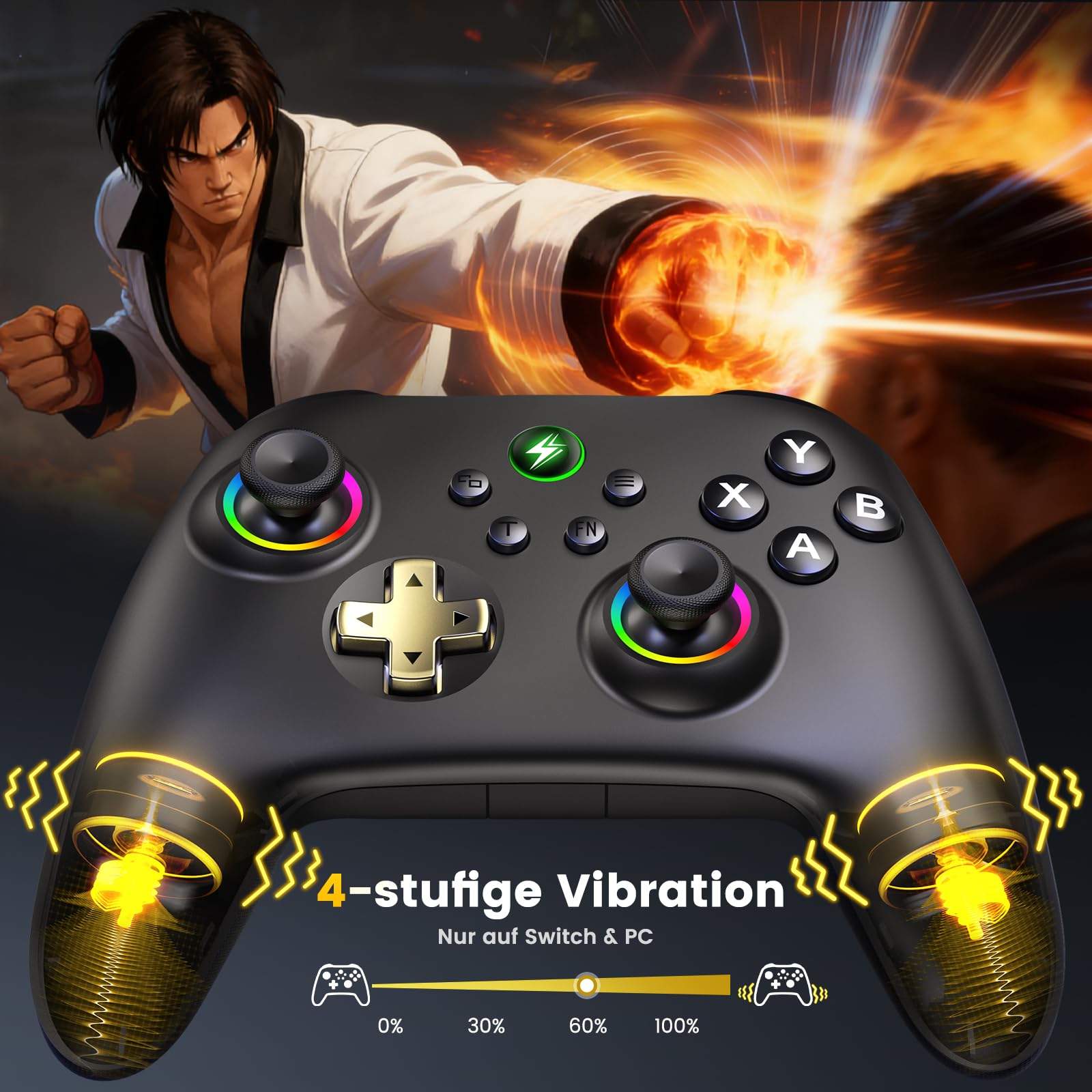 HELLCOOL PC Controller mit Ladestation – 2,4 GHz Wireless PC Gamepad mit Hall-Effekt Joysticks&Trigger, Kein Stick-Drift, 1000Hz Polling Rate, Ergonomisch, kompatibel mit Windows PC/Switch/Android/iOS