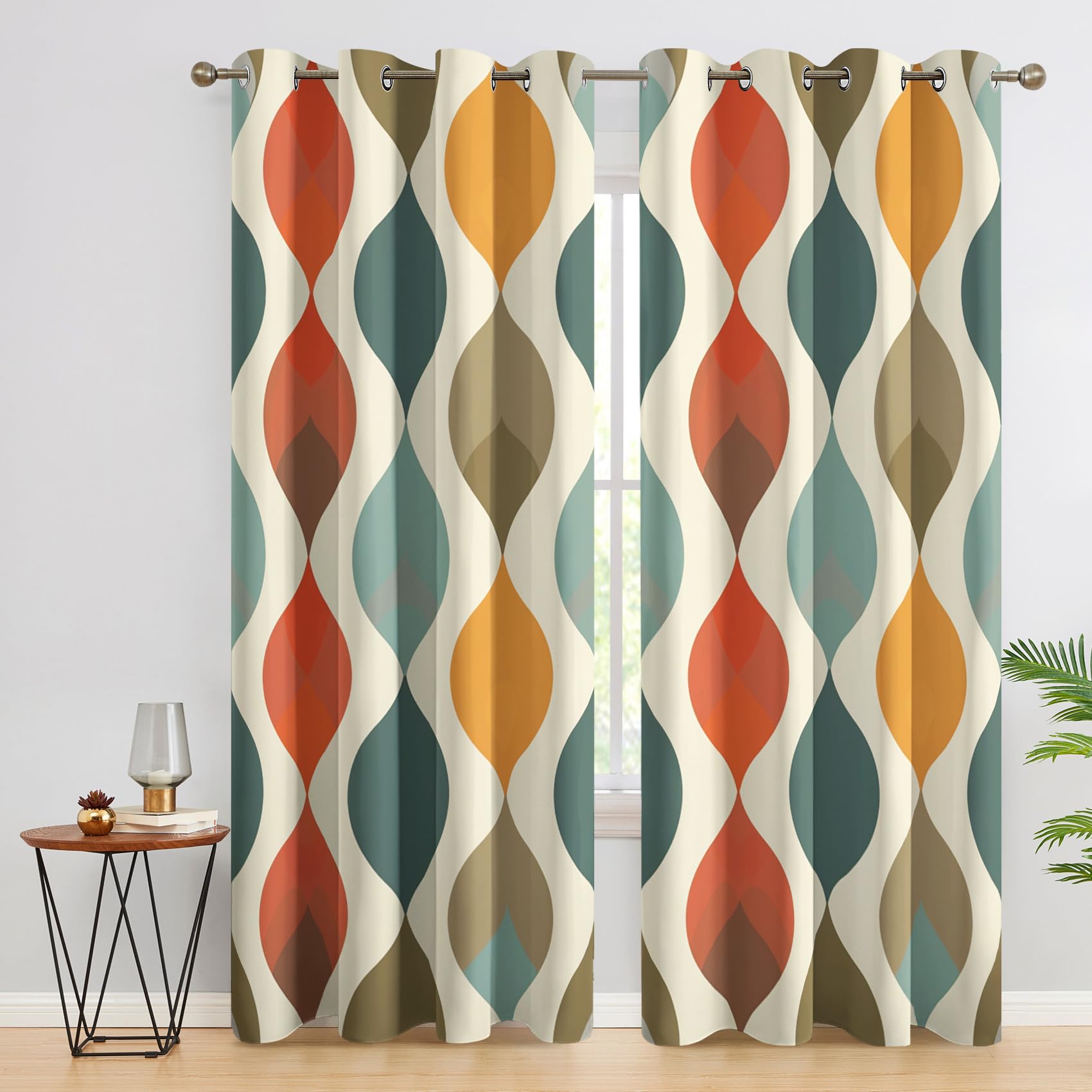 Rideaux Occultant Géométrique Médiéval, Rideau Isolant Thermique pour Salon Chambre, Rideaux Motif Moderne Colorée, Lot de 2 Rideaux Opaque à Oeillets 140x260cm LxH