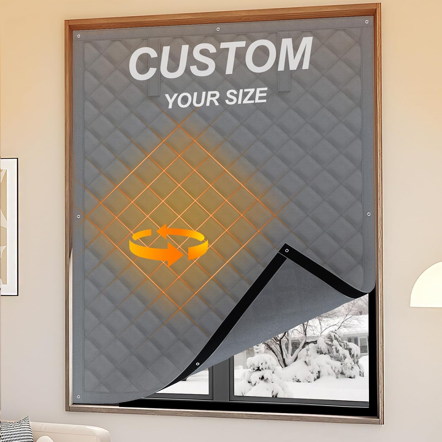 Custom Large Window Insulation for Summer, Windproof Cotton Cloth Cotton Layer Insulated Curtains Soundproof,Resist Cold Wind Invasion