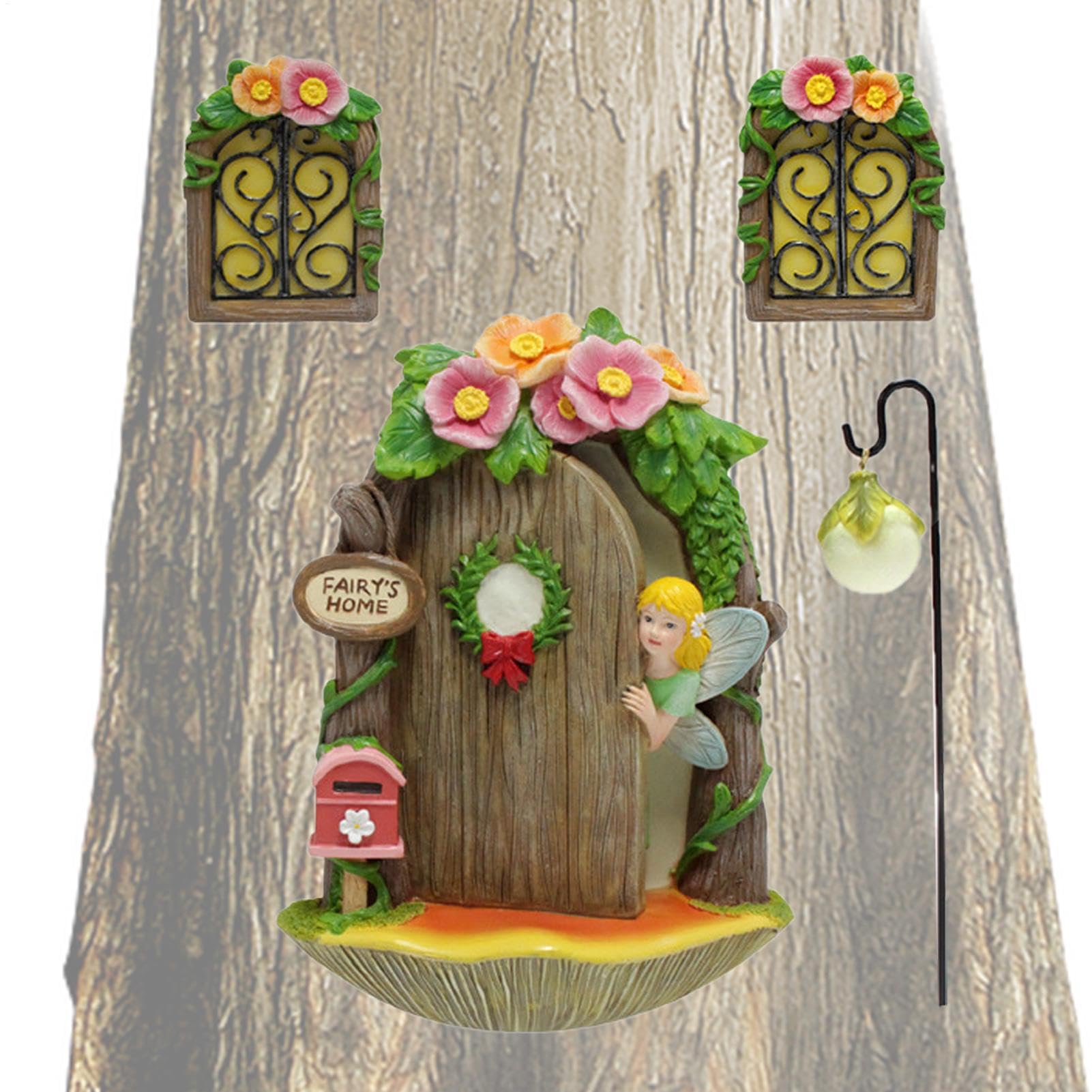 Porte de maison de fée pour arbre et déco féerique lumineuse au cœur du jardin