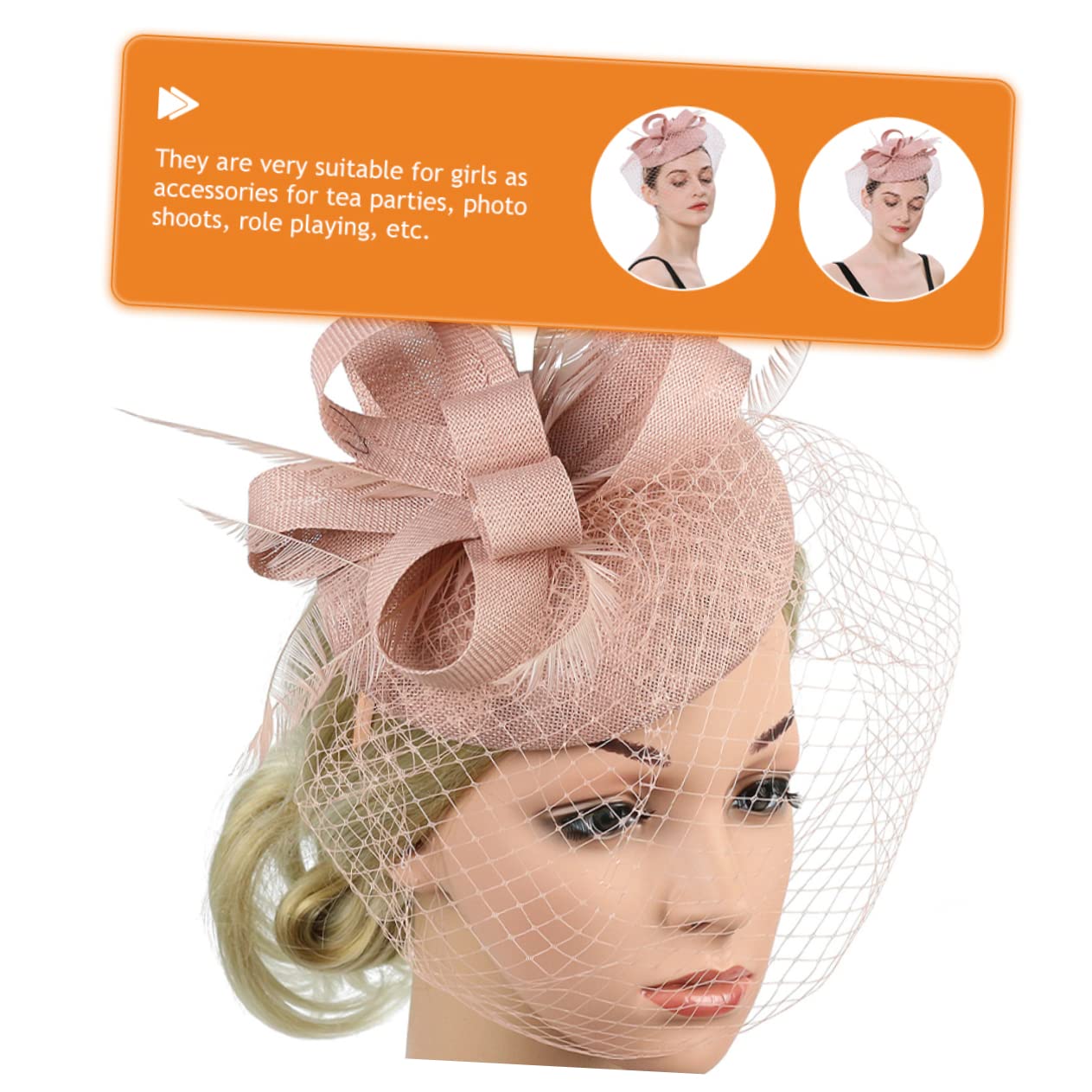 FOMIYES 2 Pz Cappello da Cocktail Party Cappelli Fascinator per Le Donne Copricapo da Cocktail Tea Party Fascinatore a Rete tè Piuma Artificiale da Donna Affascinante per