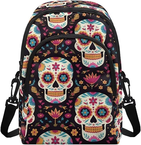Sugar Skull Small Crossbody Bags for Women Rose Daisy Flower Cell Phone Purse Bags Card Slots Pouch Wallet Purses