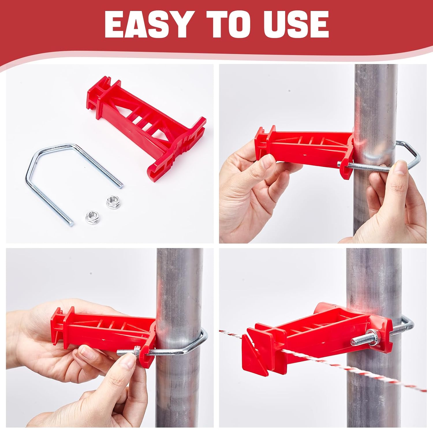 25 Pcs Tube Post Insulator, Electric Fence T Post Insulators for Electric Fence Wire, Fits Chain Link, Square or Round Tubing, White Vinyl Picket Fence(Red)