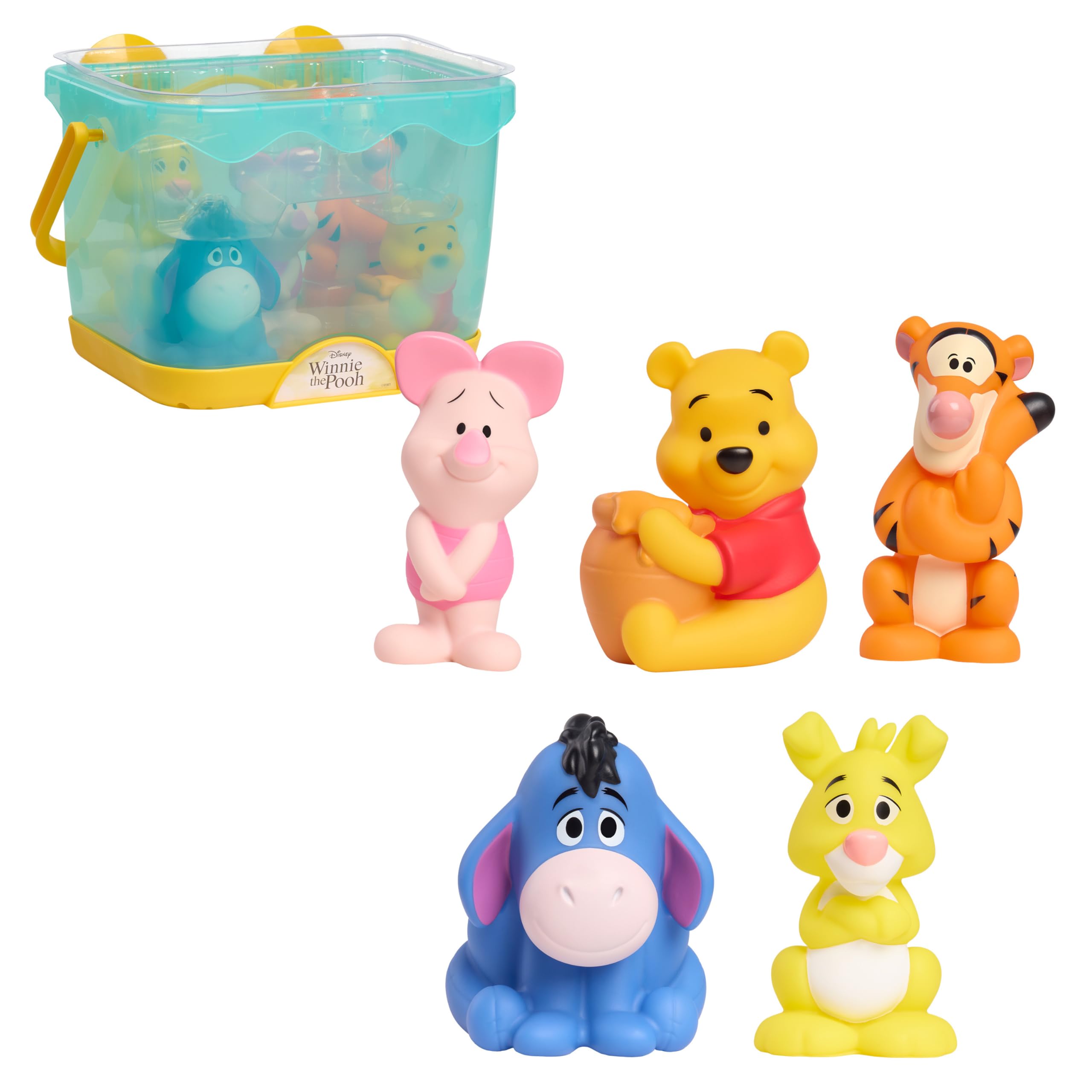 Disney Winnie the Pooh Bath Caddy, 6-pieces, 5 Bath Toy Figures Sealed for Safety, Attaches to Wall, Bath Toy for Fans, Girls, Boys, Kids, Ages 3 and Up