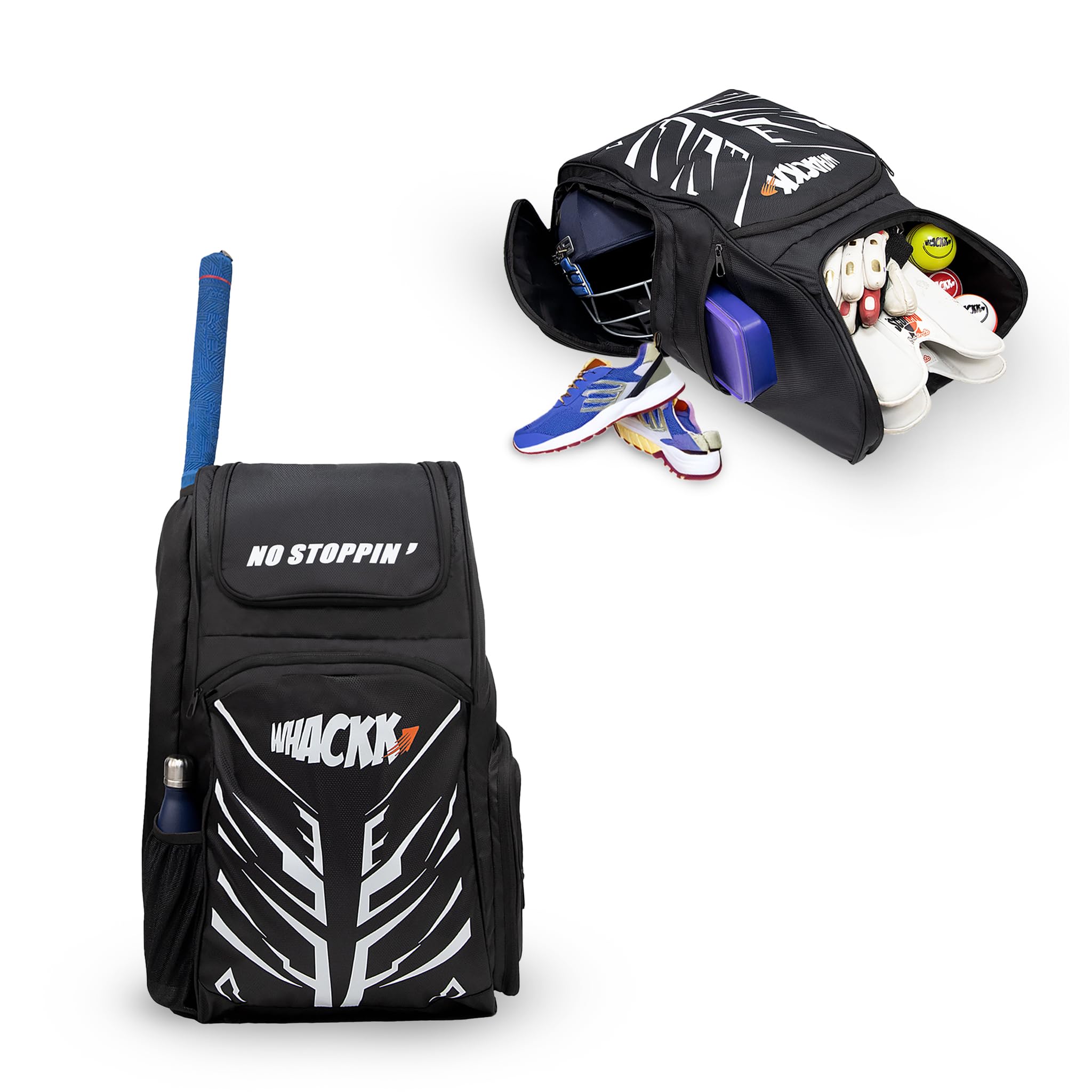 WHACKK Blair 70L Cricket Bag Black|Full Size Kit Bag with Spacious Storage|Bat Pocket, Shoe & Helmet Compartment|Bottle Holder|Utility Pockets|Padded Back & Hip Belt-image-29