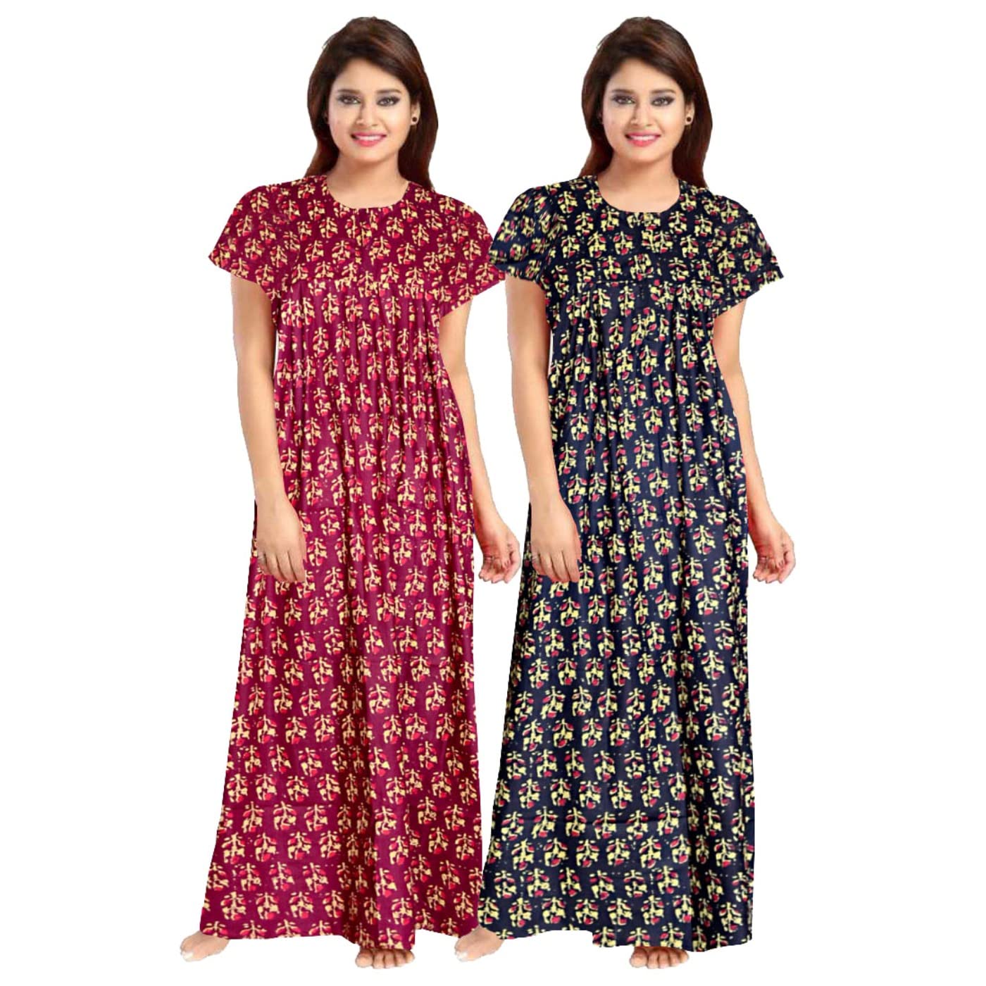 NANDINI Women's Pure Cotton Printed Nightdresses Maxi Gown Maternity Wear Nighties (Pack of 2 Piece)-picture-25