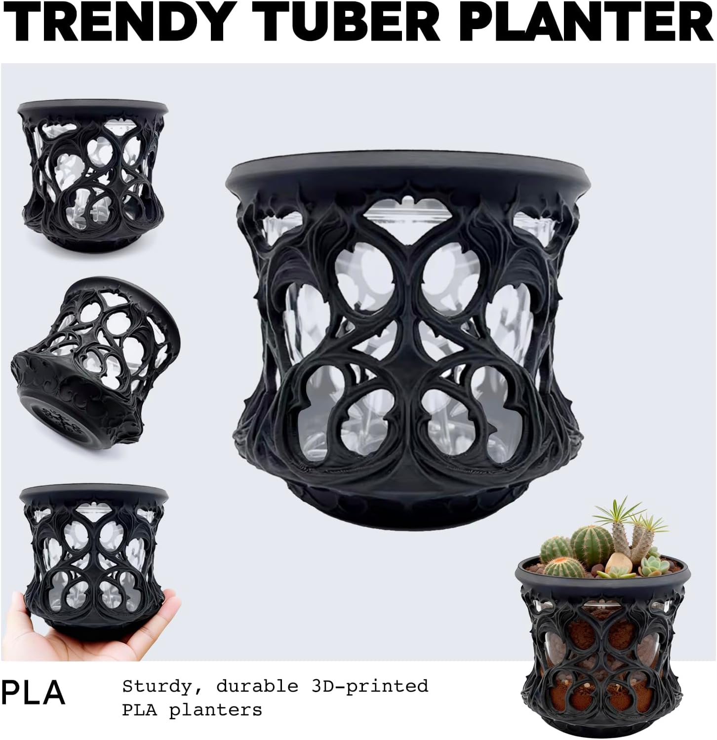 Self-Watering 3D Printed Planter with Drainage,Modern Indoor/Outdoor Flower Pot with Reservoir & Saucer for Succulents,Herbs,Snake Plants