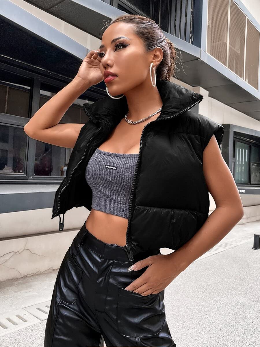 Funnel Neck Crop Puffer Gilet Sleeve 