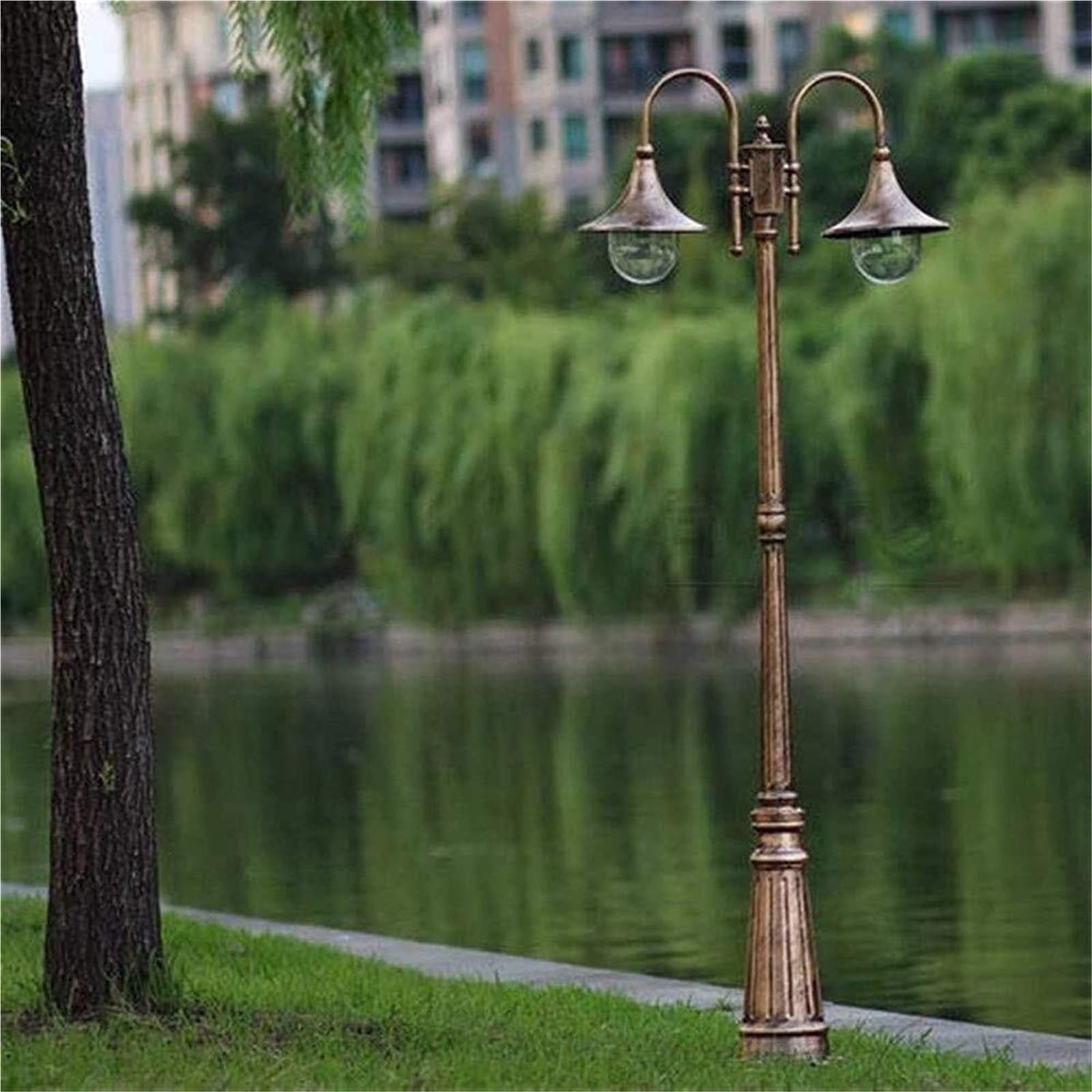 Lampy Solarne Na Słupku, Zewnętrzne Lampy Na Słupku, 2-Lampowe Lampy Zewnętrzne Na Słupku, Wodoodporne Lampy Uliczne, Wiktoriańskie Oświetlenie Ogrodowe, Patio, Kraj,One Color-Height 210cm