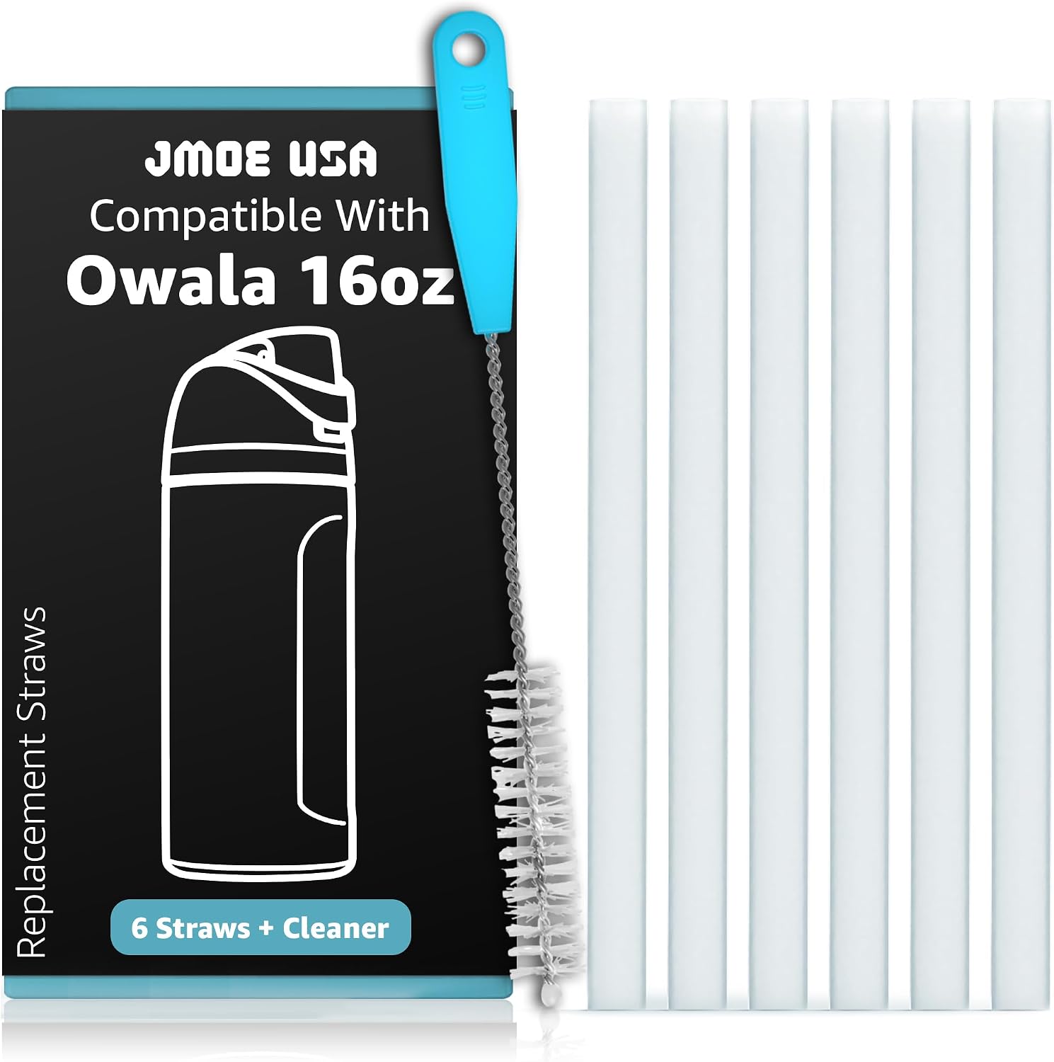 Jmoe USA Straws for 16oz Owala Kids Freesip Water Bottle | Replacement Plastic Straws Designed for Owala Kids 16 oz Bottle | 6-Pack Includes Cleaning Brush | Food Grade & BPA Free