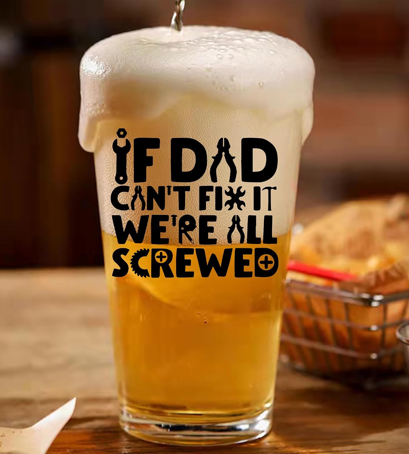 Fathers Day Gift for Dad from Daughter Son kids, Birthday Gifts for Handyman Daddy Grandpa Uncle Husband Stepdad, If Dad Can’t Fix It Beer Glass
