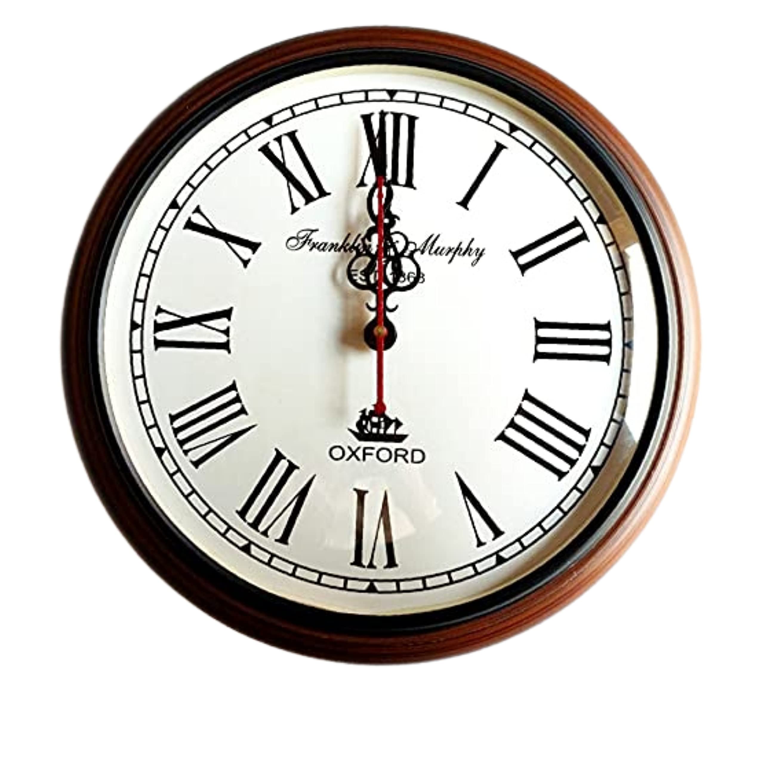 Light It Up Wooden Wall Clock Antique Look Style Deep Glass for Home, Hall, Office, Farmhouse (12 inch, White, Brown)