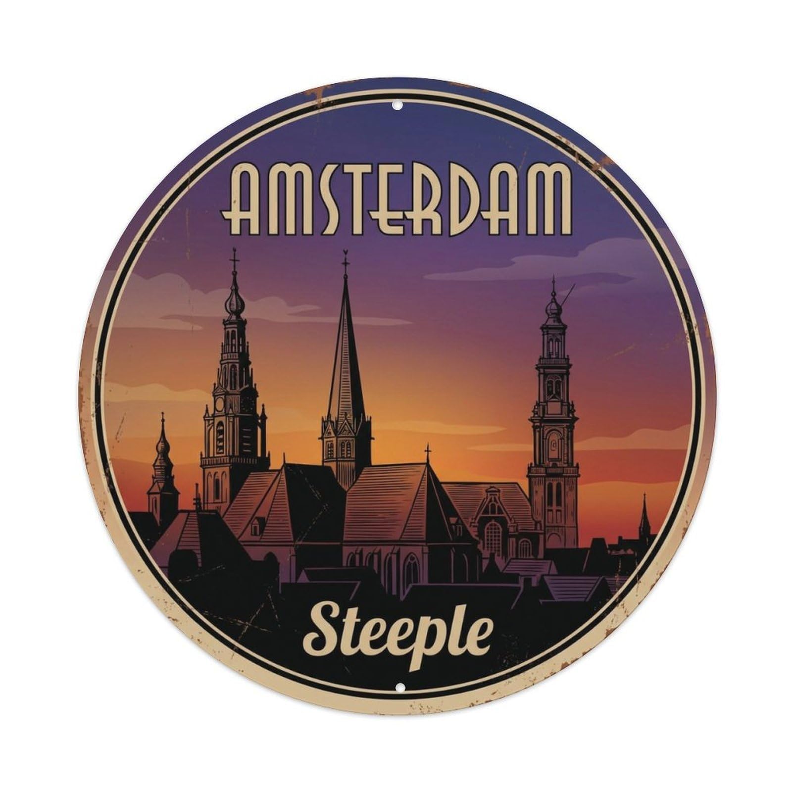 Vintage Travel Amsterdam Netherlands Spire Metal Tin Sign