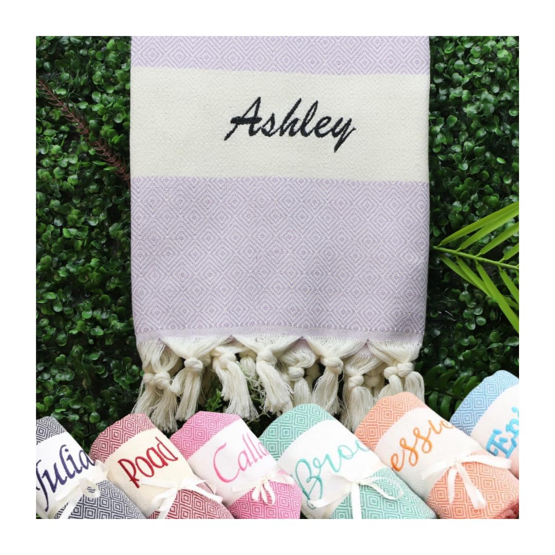 cappacodia bazaar Personalized Beach Towel for Bridesmaid Gifts, Bachelorette Party Favor, Wedding Gift Idea (Lilac)