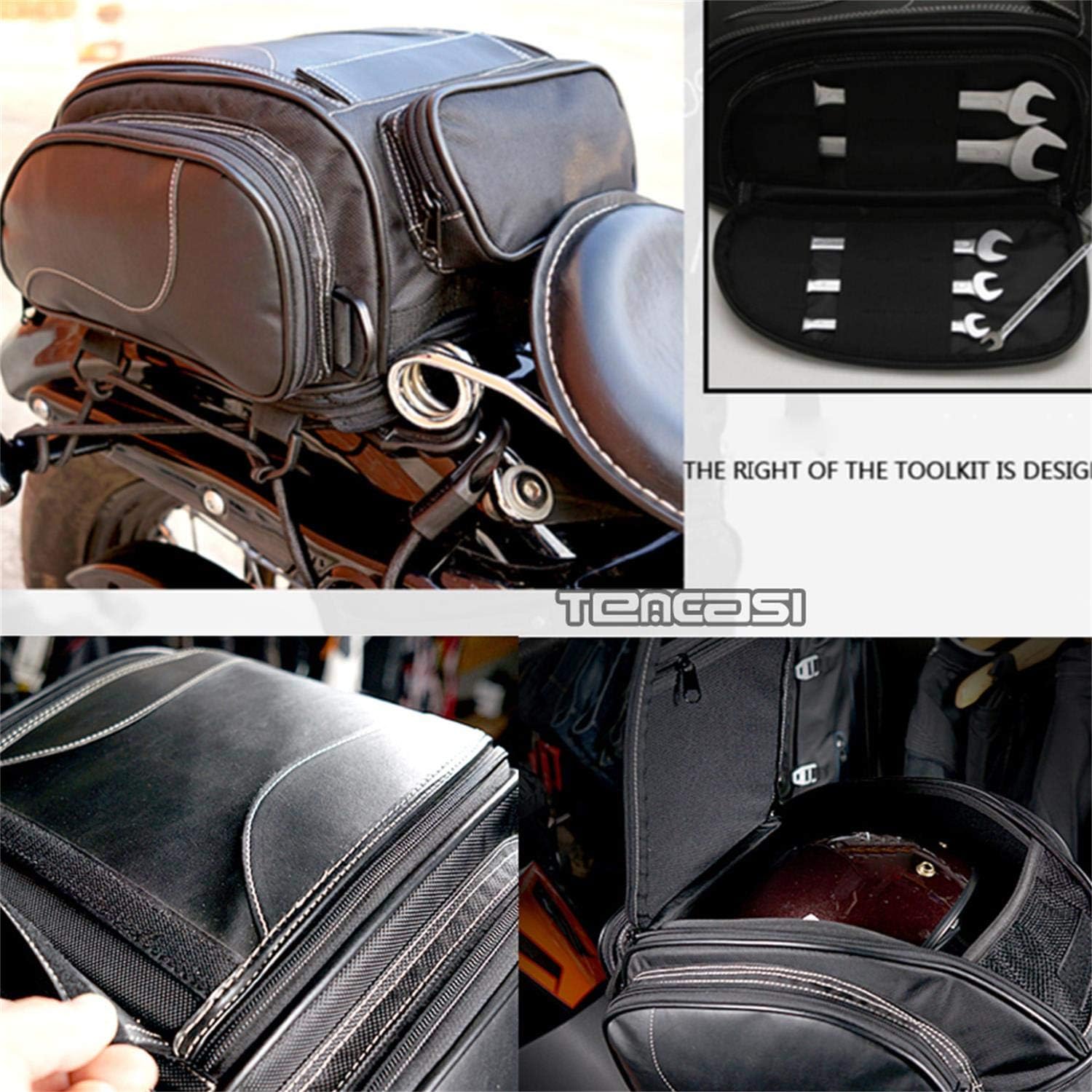 Buy 2 get 3 Tencasi Motorcycle Vintage Tail Bag Waterproof Multifuction Leather Back Seat Bag Travel Tool Pack
