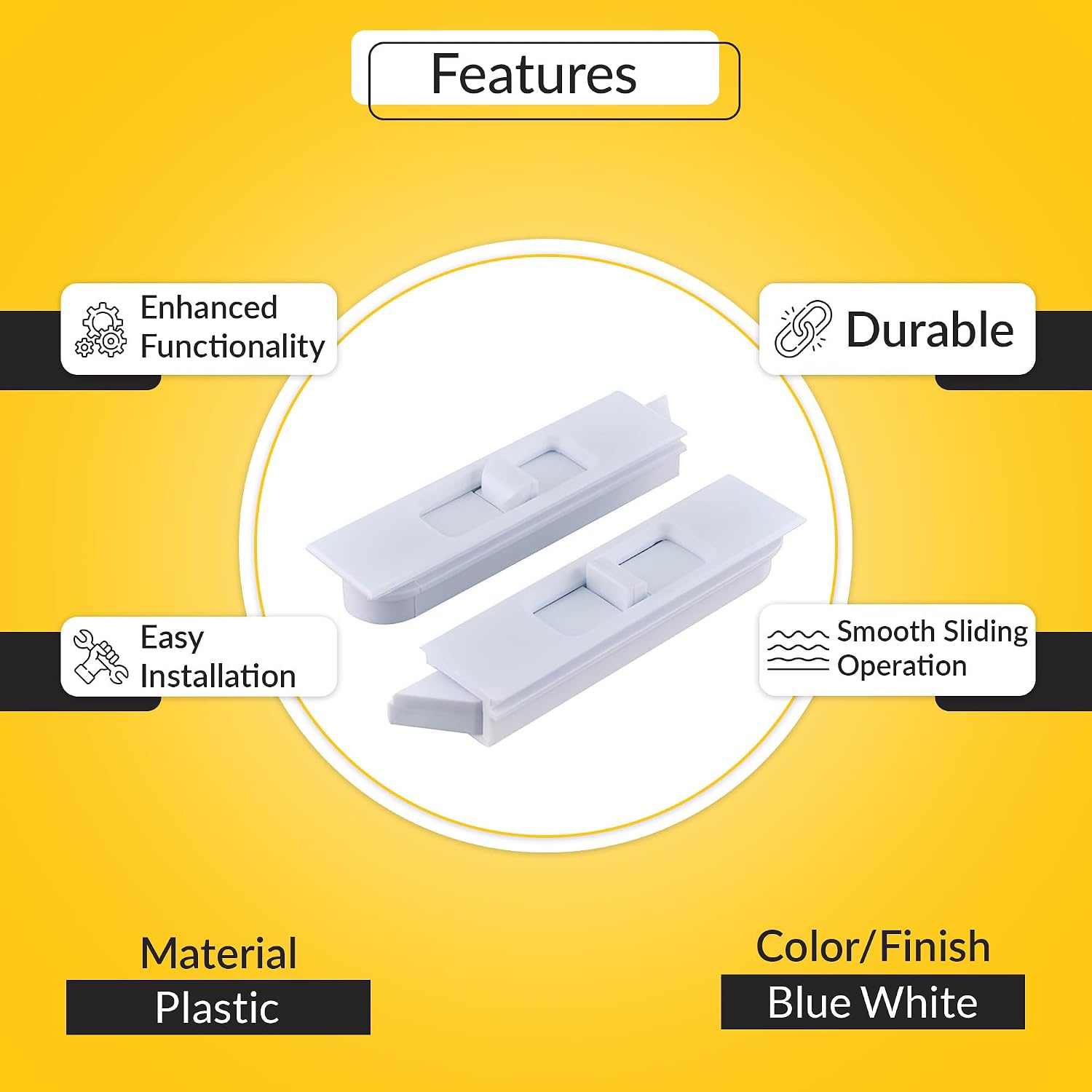 Brixwell Snap in Tilt Latch Left and Right Pair, Plastic Material, Blue White Finish, 2-21/32" Length, 3/32" Stile Snap Size, 9/32" Nose Size, Suitable for Tilt Window Applications