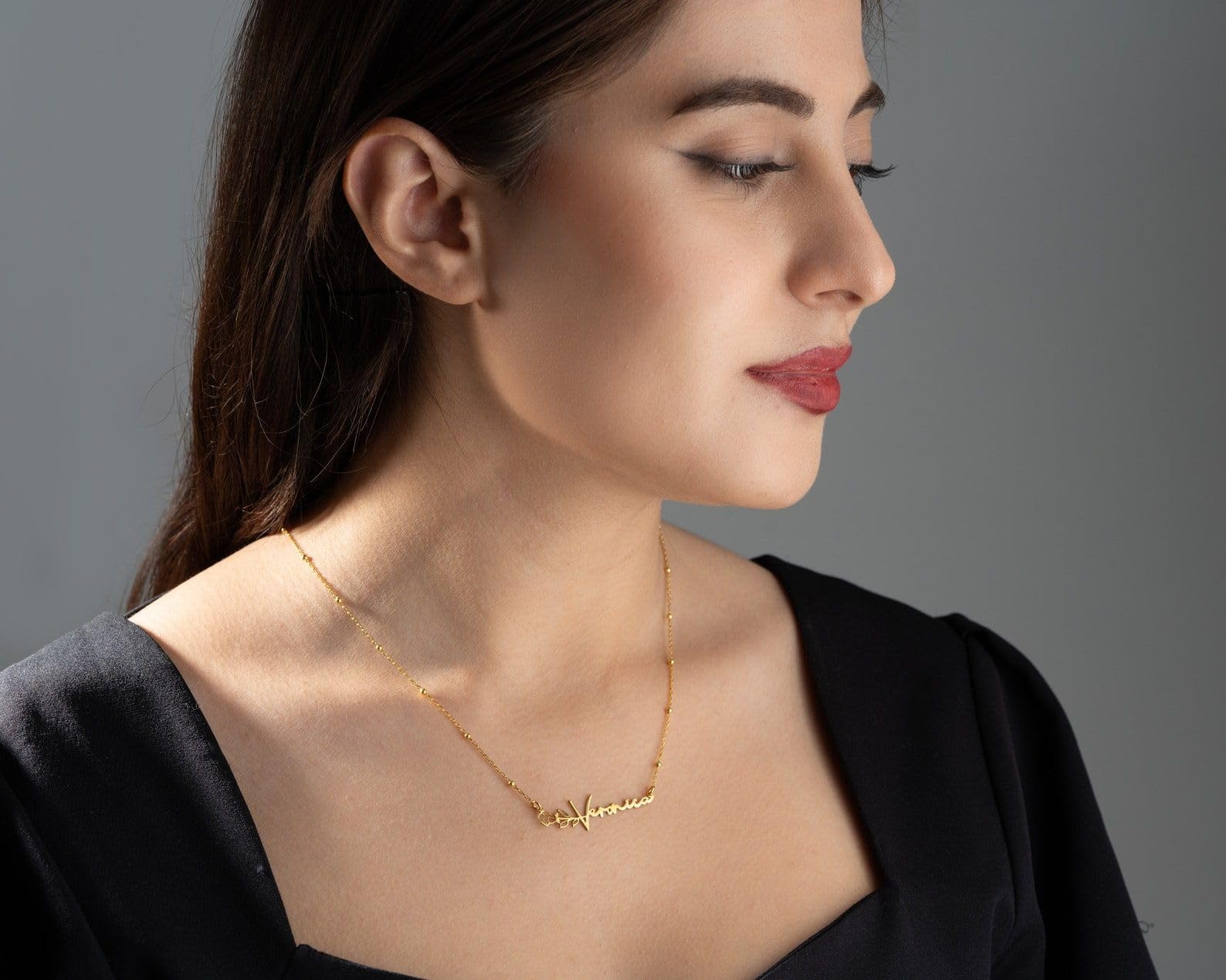 14K oro fiore di nascita collana con nome, su misura argento targhetta con nome delicato mamma novembre gioiello