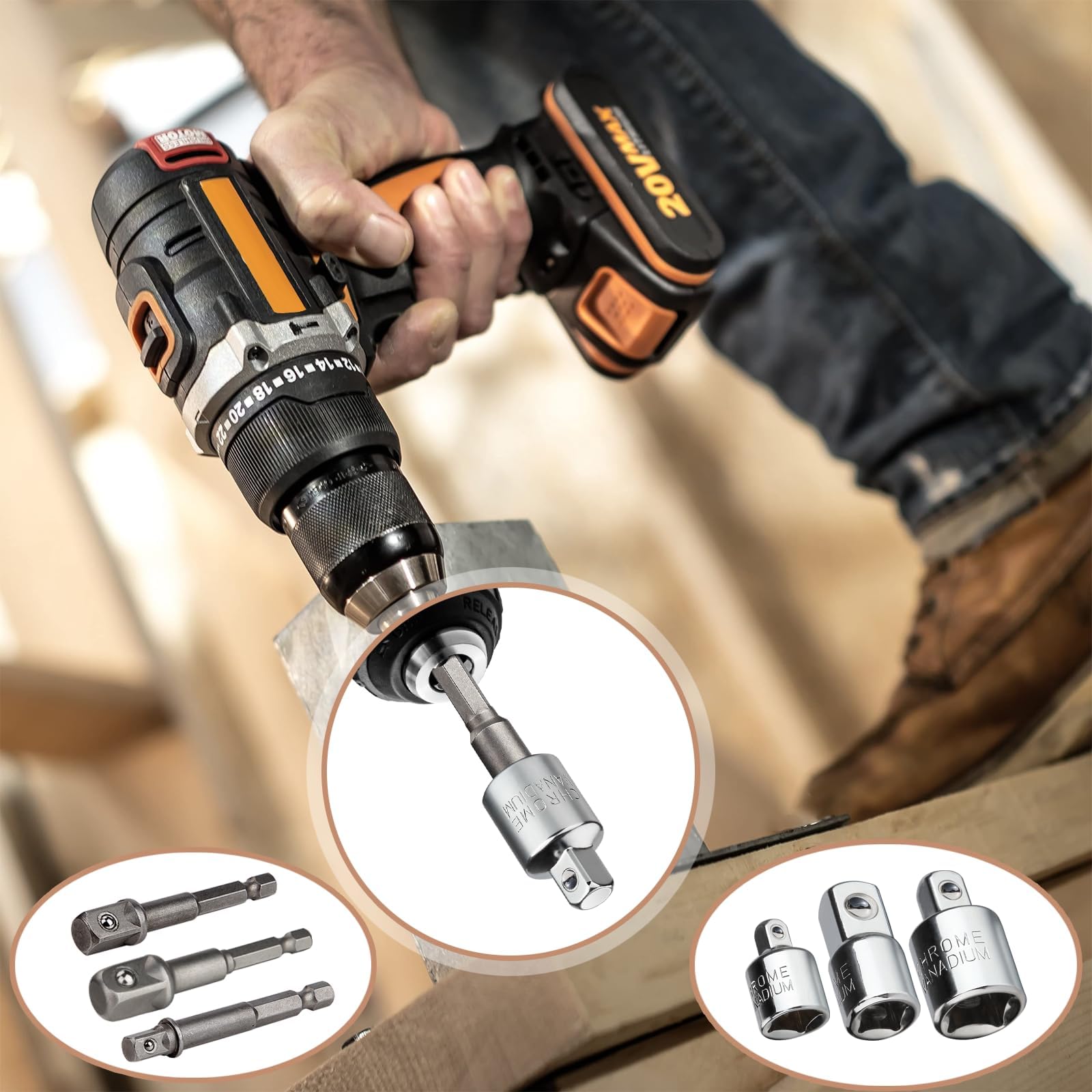 TXXATX Impact Socket Adapter Set 9 Pcs Reducer Drill Socket Adaptor Impact Driver Sockets Adapter 1/4" to 3/8", 1/4" to 1/2" - Image 3