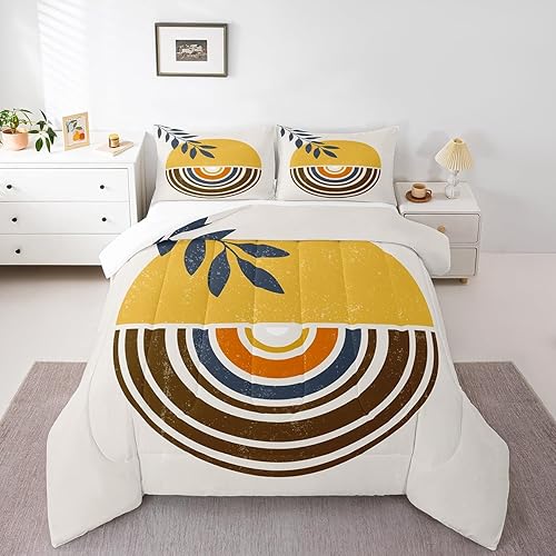 Miniatura 8 de Juego de edredón abstracto con diseño de sol y luna, tamaño Queen, juego de ropa de cama bohemio con hojas exóticas para niños y niñas, decoración