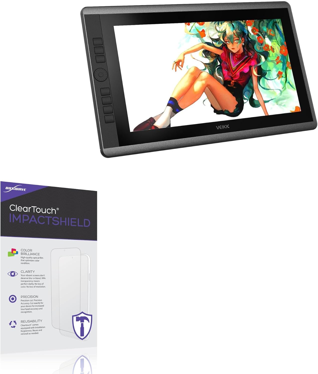 BoxWave Screen Protector Compatible With Veikk VK1560Pro - ClearTouch ImpactShield (2-Pack), Impenetrable Screen Protector Flexible Film