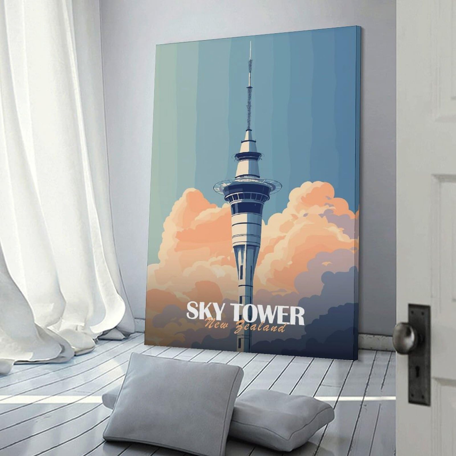 Junmoney Frame-Style-16 Wall Picture Print Sky Tower New Zealand, 08X12inch(20X30cm), For Living Room, Lounge Or Sitting Room, Modern Wall Decor For Cosy Interiors