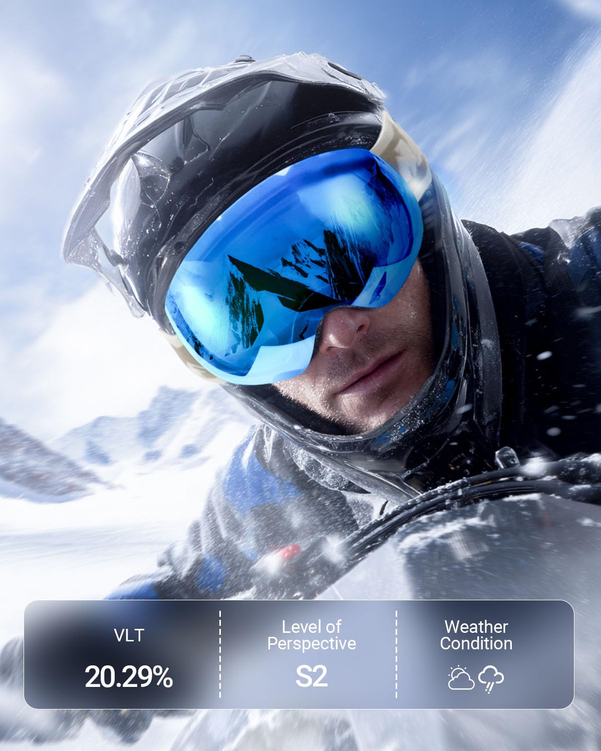 Meeloog Occhiali da sci – Senza cornice, OTG Snowboard, anti-appannamento, 100% protezione UV400, occhiali da neve per uomo e donna