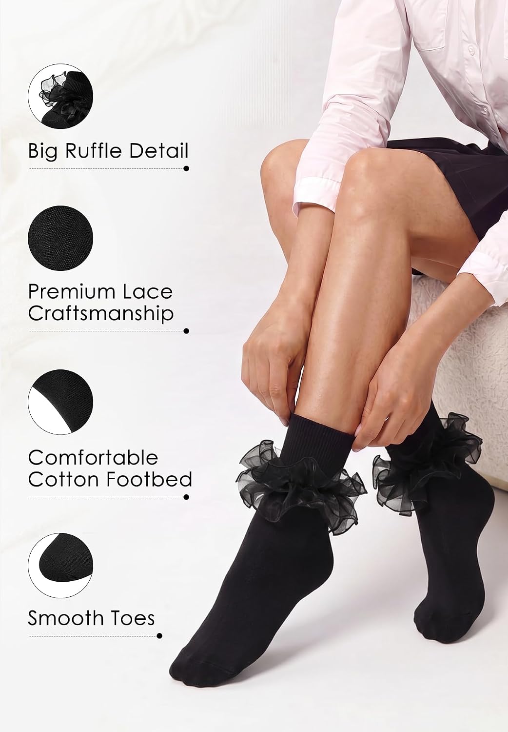Komorebi Big Ruffle Socks Woman-Lace Frilly Cute Cotton Sock Girls image 3